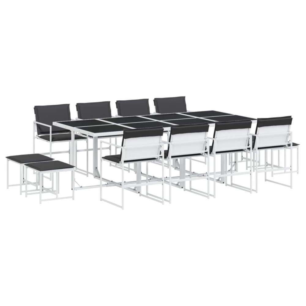 vidaXL Set mobilier de grădină, 13 piese, cu perne, alb, textilenă