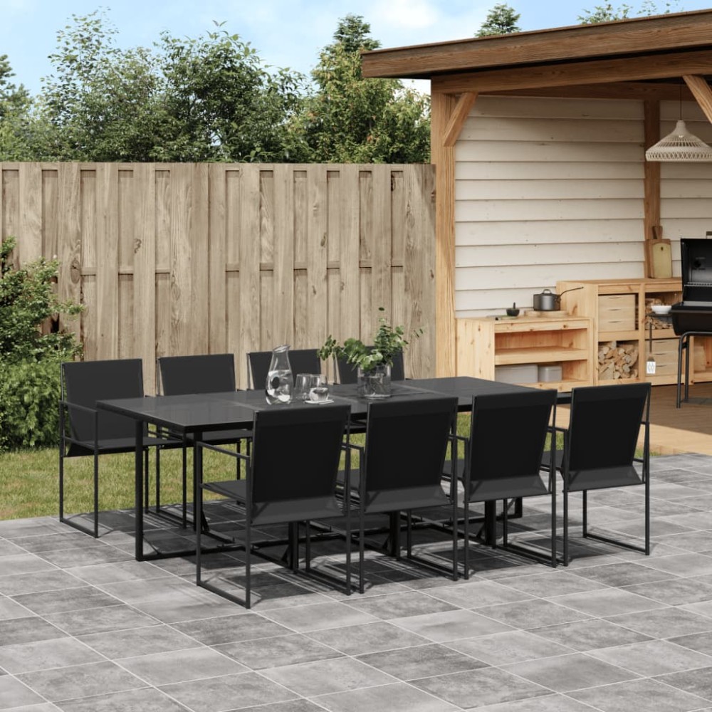 vidaXL Set mobilier de grădină, 9 piese, negru, textilenă