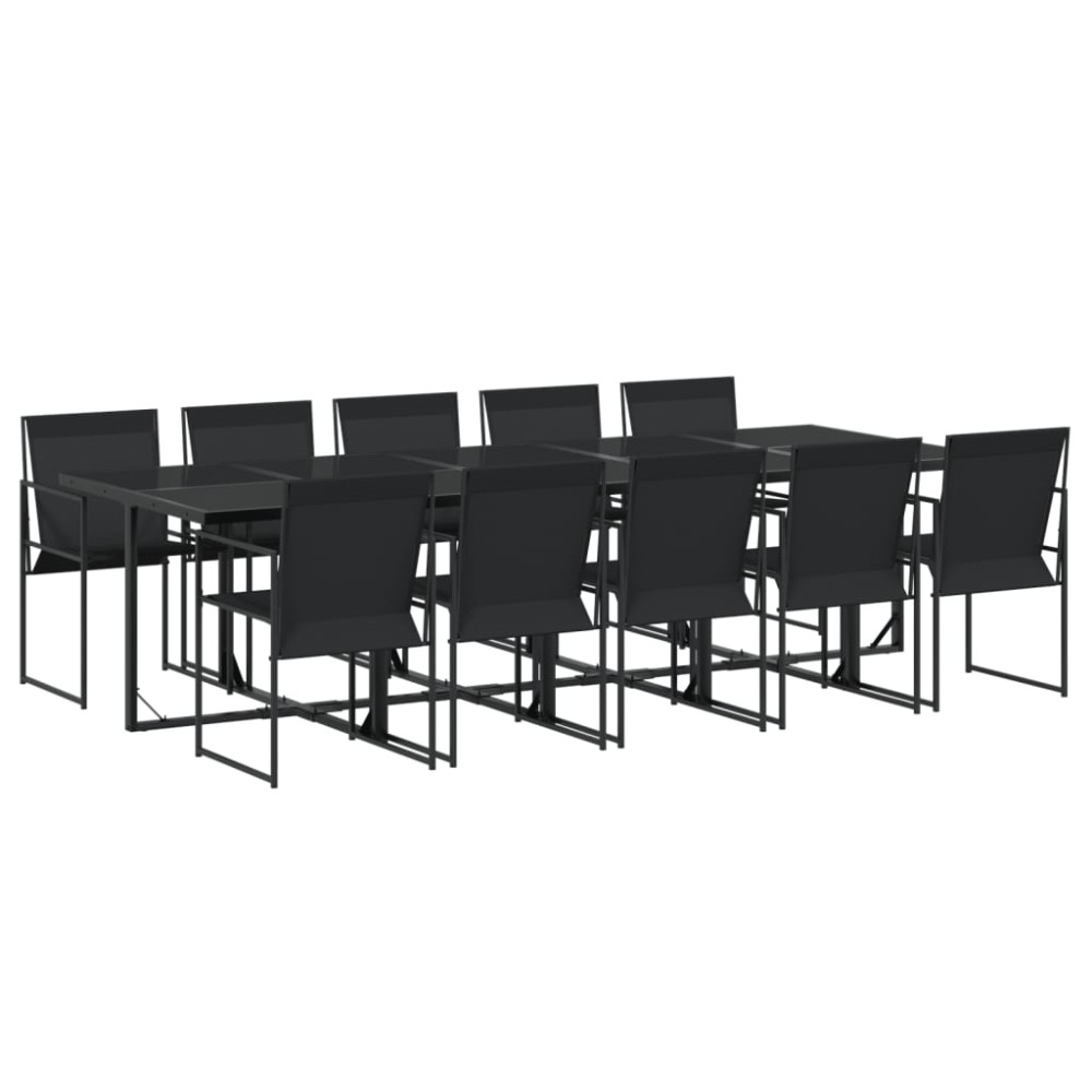 vidaXL Set mobilier de grădină, 11 piese, negru, textilenă