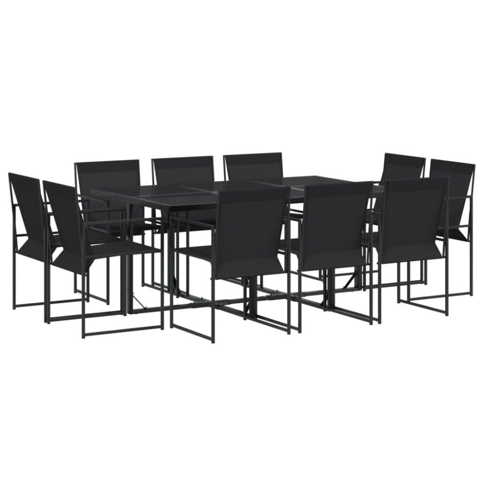 vidaXL Set mobilier de grădină, 11 piese, negru, textilenă