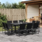 vidaXL Set mobilier de grădină, 11 piese, negru, textilenă vidaXL Set mobilier de grădină, 11 piese, negru, textilenă