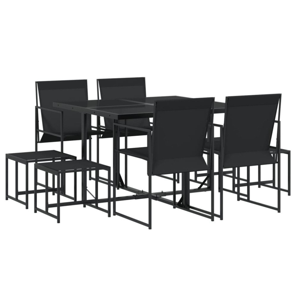 vidaXL Set mobilier de grădină, 9 piese, negru, textilenă