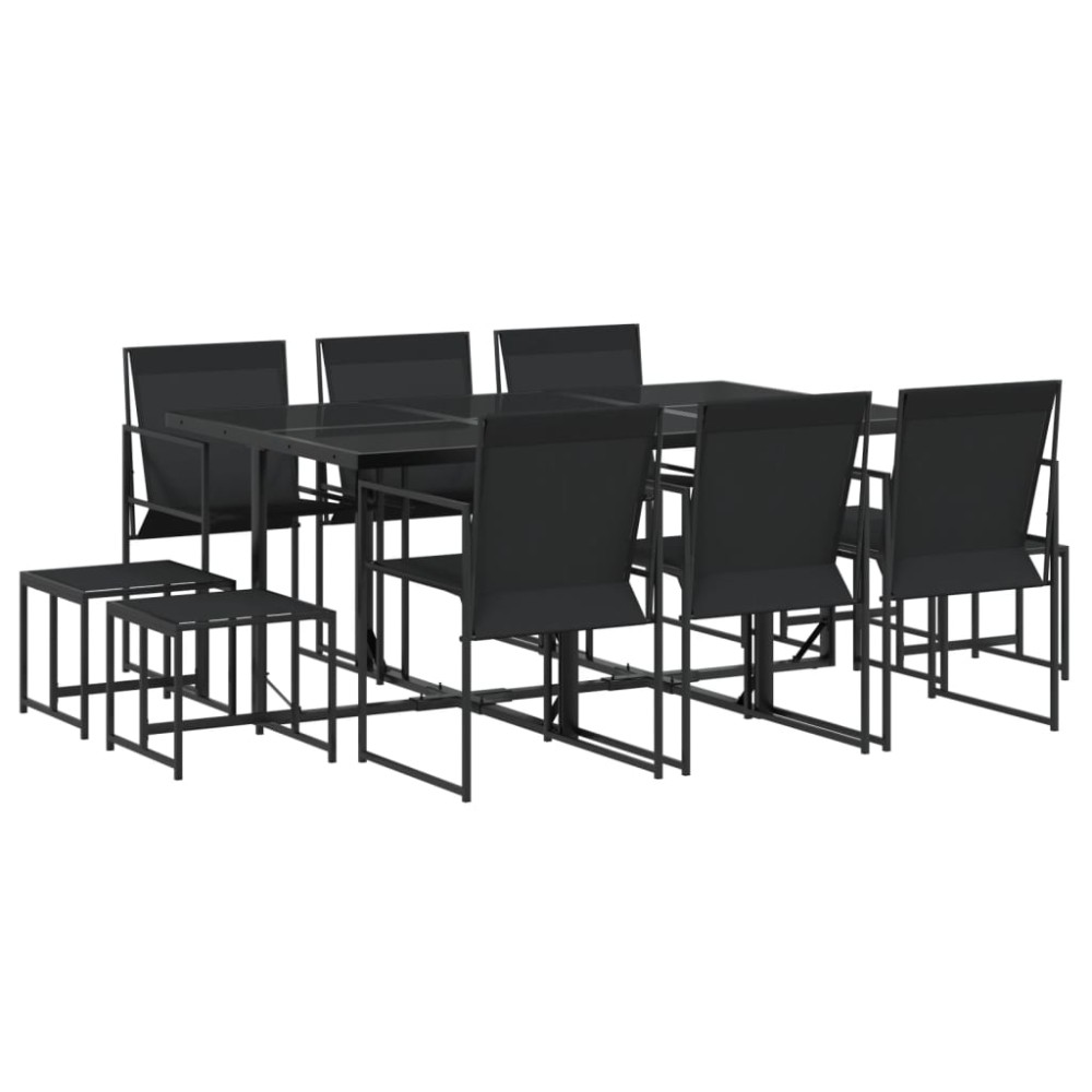 vidaXL Set mobilier de grădină, 11 piese, negru, textilenă