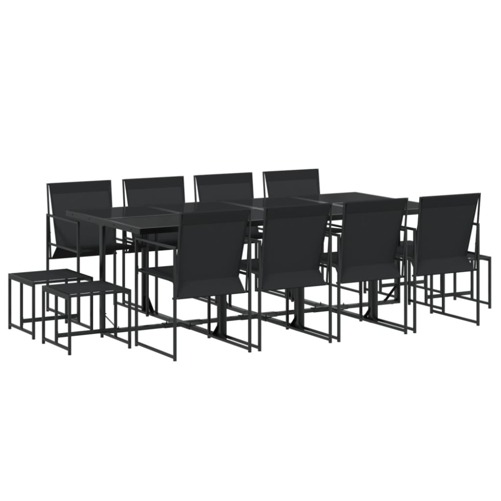 vidaXL Set mobilier de grădină, 13 piese, negru, textilenă