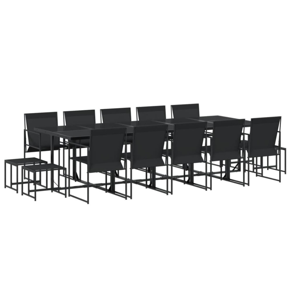 vidaXL Set mobilier de grădină, 15 piese, negru, textilenă