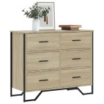 vidaXL Comodă cu sertare, stejar sonoma 91x35,5x74,5 cm lemn prelucrat vidaXL Comodă cu sertare, stejar sonoma 91x35,5x74,5 cm lemn prelucrat