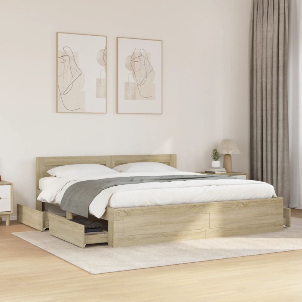 vidaXL Cadru de pat cu tăblie stejar sonoma 200x200 cm lemn prelucrat
