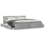 vidaXL Cadru de pat cu tăblie gri beton 200x200 cm lemn prelucrat vidaXL Cadru de pat cu tăblie gri beton 200x200 cm lemn prelucrat
