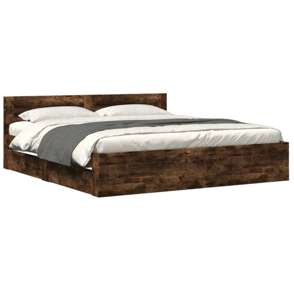 vidaXL Cadru de pat cu tăblie stejar fumuriu 200x200 cm lemn prelucrat