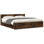 vidaXL Cadru de pat cu tăblie stejar fumuriu 200x200 cm lemn prelucrat vidaXL Cadru de pat cu tăblie stejar fumuriu 200x200 cm lemn prelucrat