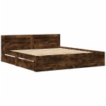 vidaXL Cadru de pat cu tăblie stejar fumuriu 200x200 cm lemn prelucrat vidaXL Cadru de pat cu tăblie stejar fumuriu 200x200 cm lemn prelucrat