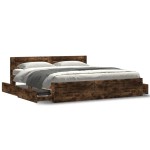 vidaXL Cadru de pat cu tăblie stejar fumuriu 200x200 cm lemn prelucrat vidaXL Cadru de pat cu tăblie stejar fumuriu 200x200 cm lemn prelucrat
