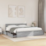 vidaXL Cadru de pat cu tăblie gri sonoma 200x200 cm lemn prelucrat vidaXL Cadru de pat cu tăblie gri sonoma 200x200 cm lemn prelucrat