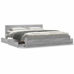 vidaXL Cadru de pat cu tăblie gri sonoma 200x200 cm lemn prelucrat vidaXL Cadru de pat cu tăblie gri sonoma 200x200 cm lemn prelucrat