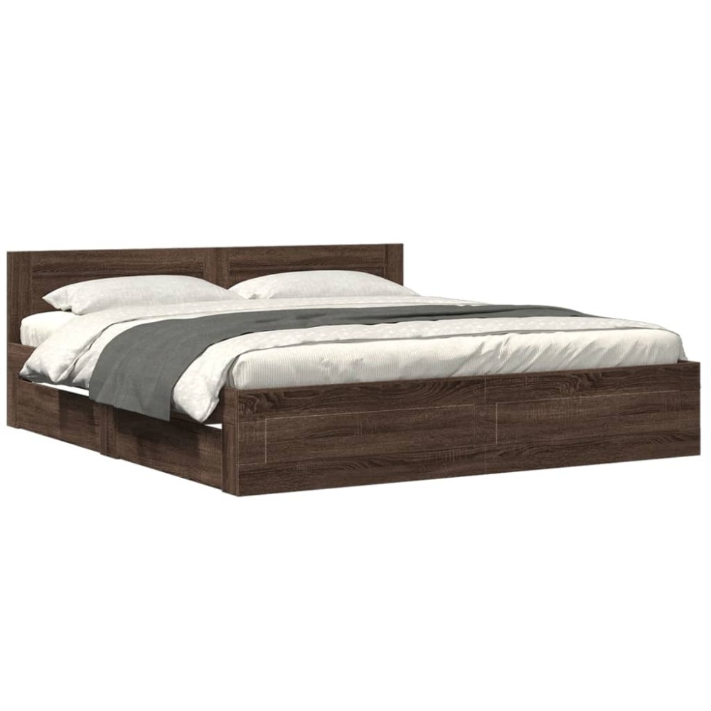 vidaXL Cadru de pat cu tăblie stejar maro 200x200 cm lemn prelucrat