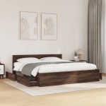 vidaXL Cadru de pat cu tăblie stejar maro 200x200 cm lemn prelucrat vidaXL Cadru de pat cu tăblie stejar maro 200x200 cm lemn prelucrat