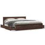 vidaXL Cadru de pat cu tăblie stejar maro 200x200 cm lemn prelucrat vidaXL Cadru de pat cu tăblie stejar maro 200x200 cm lemn prelucrat