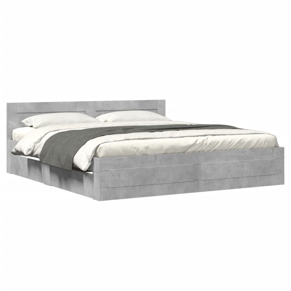 vidaXL Cadru de pat cu tăblie gri beton 180x200 cm lemn prelucrat