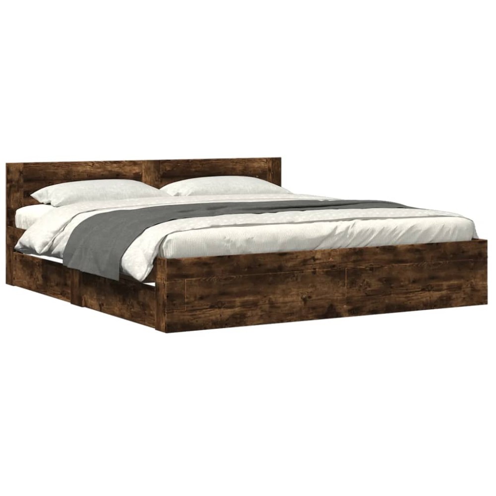 vidaXL Cadru de pat cu tăblie stejar fumuriu 180x200 cm lemn prelucrat