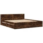 vidaXL Cadru de pat cu tăblie stejar fumuriu 180x200 cm lemn prelucrat vidaXL Cadru de pat cu tăblie stejar fumuriu 180x200 cm lemn prelucrat