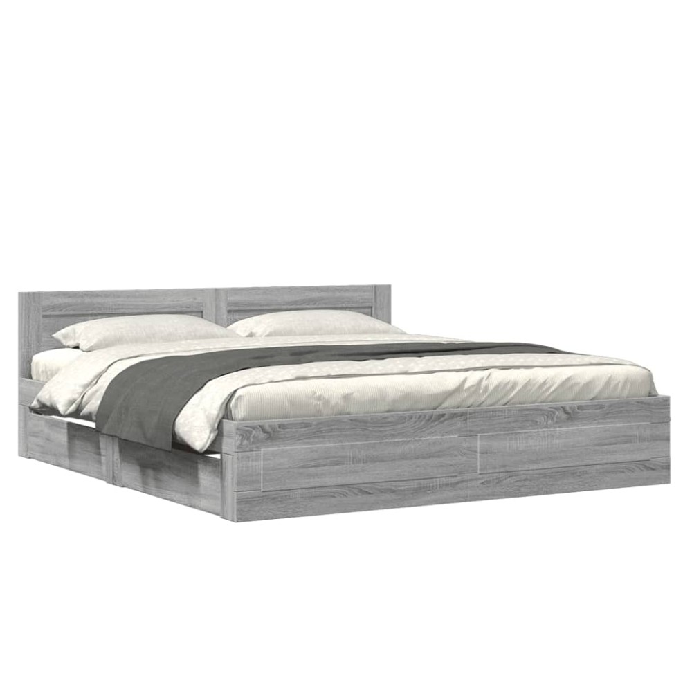 vidaXL Cadru de pat cu tăblie gri sonoma 180x200 cm lemn prelucrat