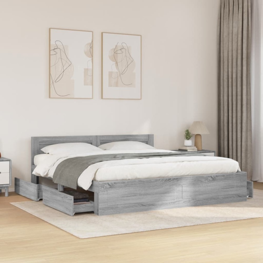 vidaXL Cadru de pat cu tăblie gri sonoma 180x200 cm lemn prelucrat