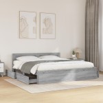 vidaXL Cadru de pat cu tăblie gri sonoma 180x200 cm lemn prelucrat vidaXL Cadru de pat cu tăblie gri sonoma 180x200 cm lemn prelucrat