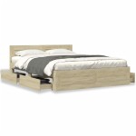 vidaXL Cadru de pat cu tăblie stejar sonoma 160x200 cm lemn prelucrat