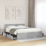 vidaXL Cadru de pat cu tăblie gri beton 160x200 cm lemn prelucrat vidaXL Cadru de pat cu tăblie gri beton 160x200 cm lemn prelucrat