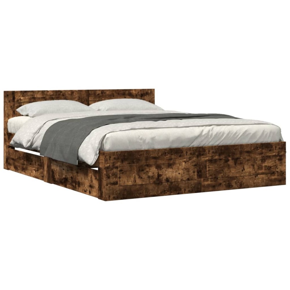 vidaXL Cadru de pat cu tăblie stejar fumuriu 160x200 cm lemn prelucrat