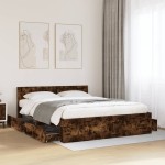 vidaXL Cadru de pat cu tăblie stejar fumuriu 160x200 cm lemn prelucrat vidaXL Cadru de pat cu tăblie stejar fumuriu 160x200 cm lemn prelucrat