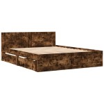 vidaXL Cadru de pat cu tăblie stejar fumuriu 160x200 cm lemn prelucrat vidaXL Cadru de pat cu tăblie stejar fumuriu 160x200 cm lemn prelucrat
