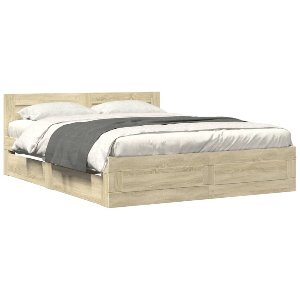 vidaXL Cadru de pat cu tăblie stejar sonoma 150x200 cm lemn prelucrat