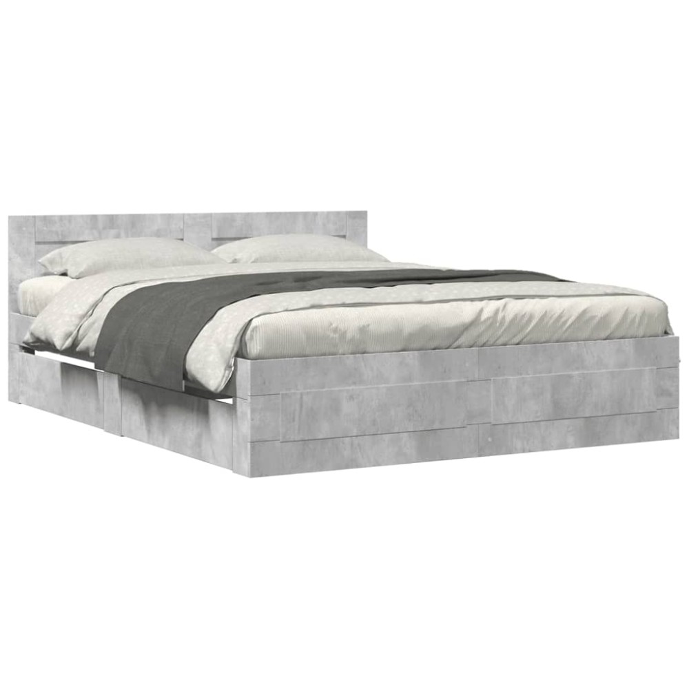 vidaXL Cadru de pat cu tăblie gri beton 150x200 cm lemn prelucrat