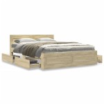 vidaXL Cadru de pat cu tăblie stejar sonoma 120x200 cm lemn prelucrat