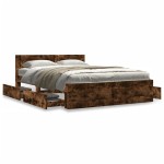 vidaXL Cadru de pat cu tăblie stejar fumuriu 120x200 cm lemn prelucrat vidaXL Cadru de pat cu tăblie stejar fumuriu 120x200 cm lemn prelucrat