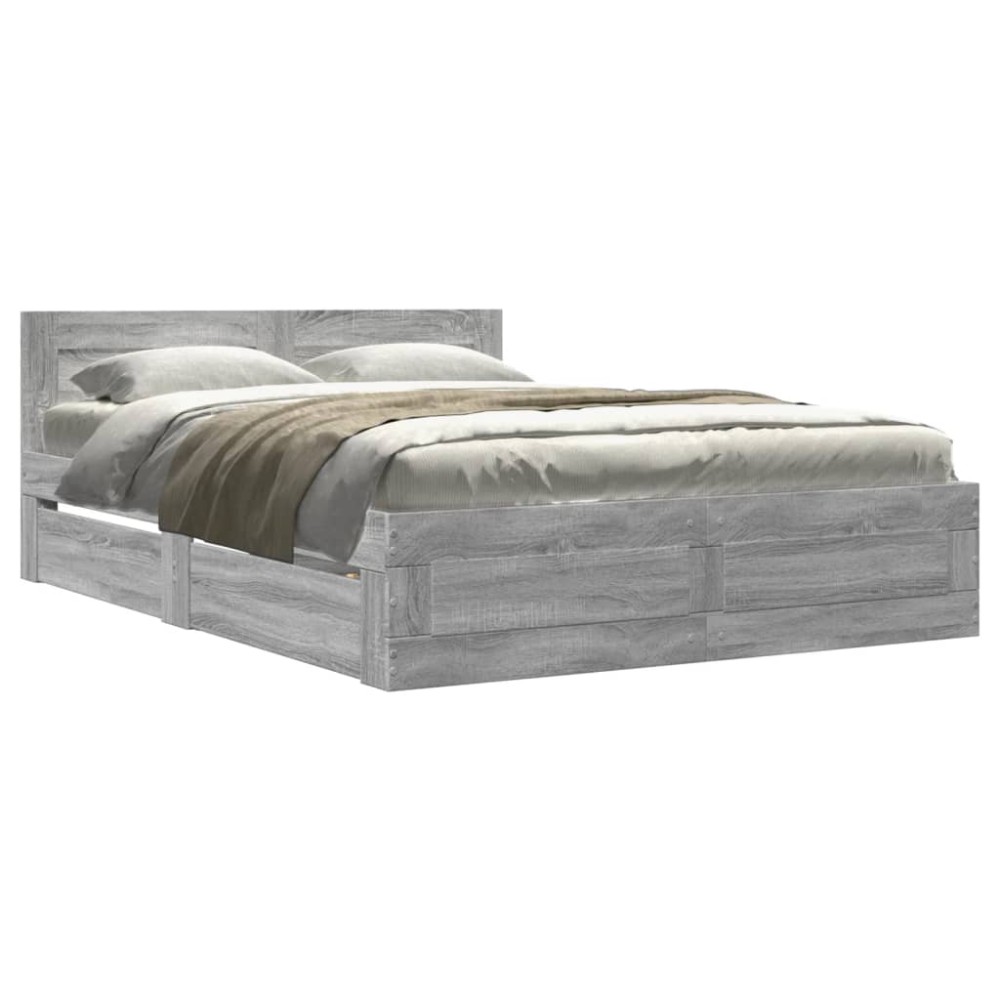 vidaXL Cadru de pat cu tăblie gri sonoma 120x200 cm lemn prelucrat