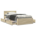 vidaXL Cadru de pat cu tăblie stejar sonoma 100x200 cm lemn prelucrat