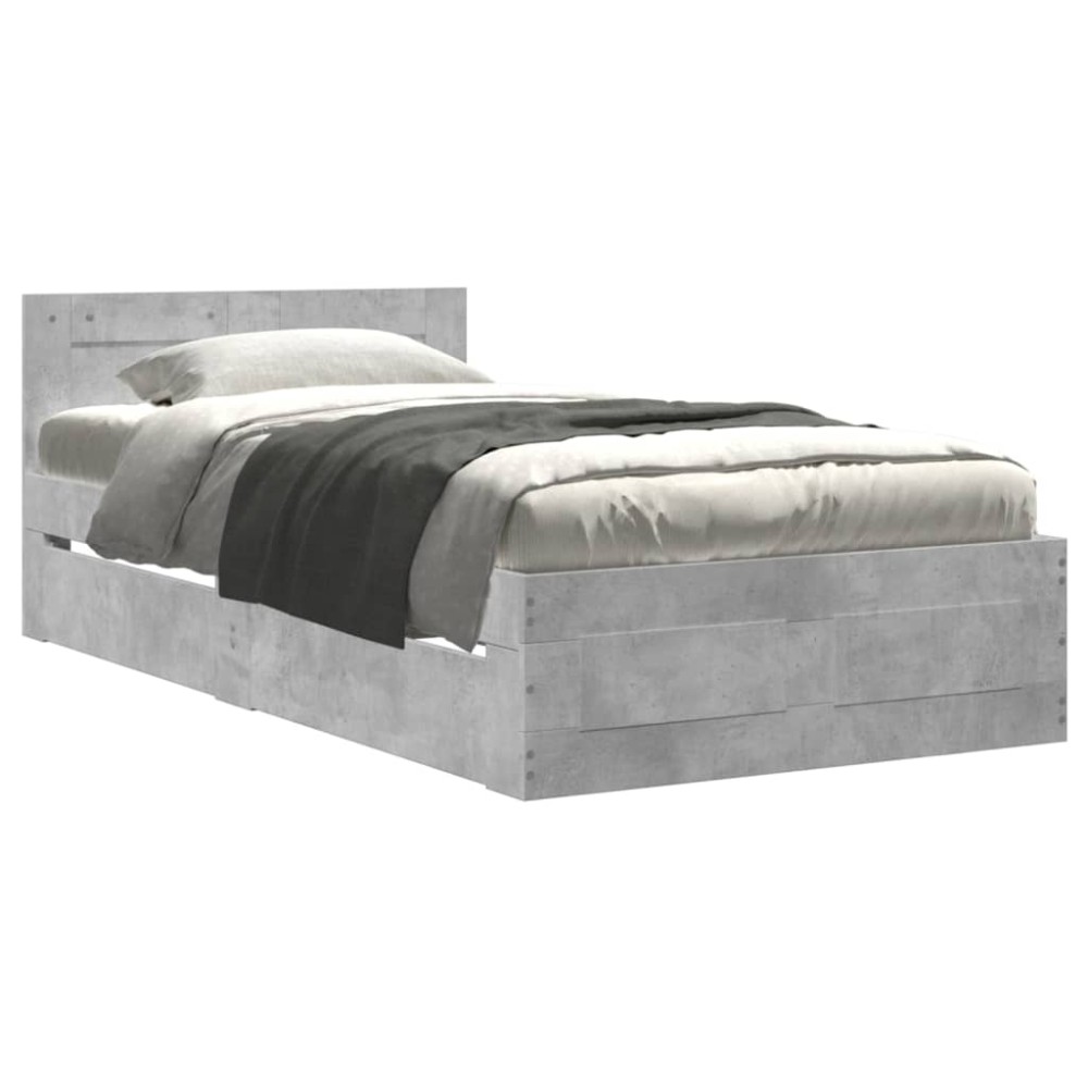vidaXL Cadru de pat cu tăblie gri beton 100x200 cm lemn prelucrat