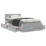 vidaXL Cadru de pat cu tăblie gri beton 100x200 cm lemn prelucrat