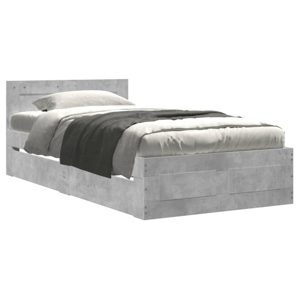 vidaXL Cadru de pat cu tăblie gri beton 90x200 cm lemn prelucrat