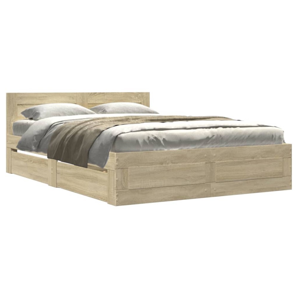 vidaXL Cadru de pat cu tăblie stejar sonoma 140x190 cm lemn prelucrat