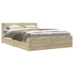 vidaXL Cadru de pat cu tăblie stejar sonoma 140x190 cm lemn prelucrat
