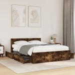 vidaXL Cadru de pat cu tăblie stejar fumuriu 140x190 cm lemn prelucrat vidaXL Cadru de pat cu tăblie stejar fumuriu 140x190 cm lemn prelucrat