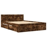 vidaXL Cadru de pat cu tăblie stejar fumuriu 140x190 cm lemn prelucrat vidaXL Cadru de pat cu tăblie stejar fumuriu 140x190 cm lemn prelucrat