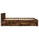 vidaXL Cadru de pat cu tăblie stejar fumuriu 135x190 cm lemn prelucrat vidaXL Cadru de pat cu tăblie stejar fumuriu 135x190 cm lemn prelucrat