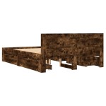 vidaXL Cadru de pat cu tăblie stejar fumuriu 135x190 cm lemn prelucrat vidaXL Cadru de pat cu tăblie stejar fumuriu 135x190 cm lemn prelucrat