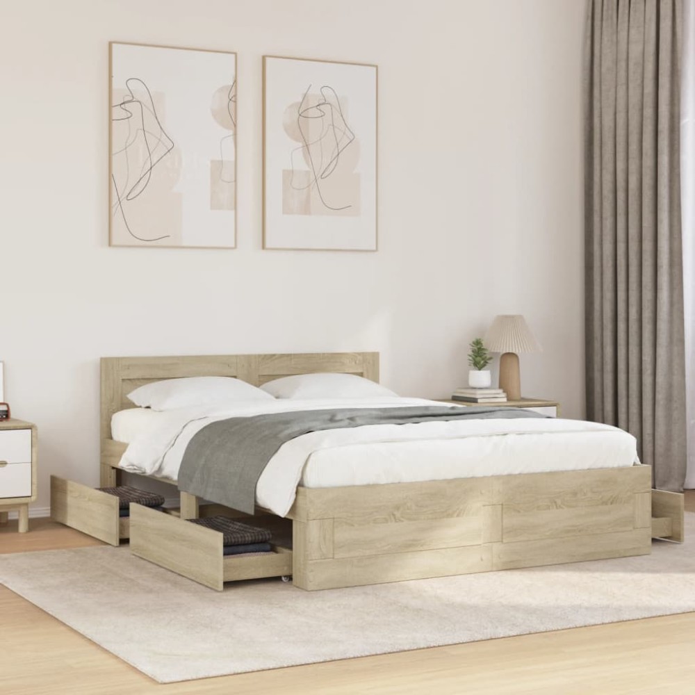 vidaXL Cadru de pat cu tăblie stejar sonoma 120x190 cm lemn prelucrat