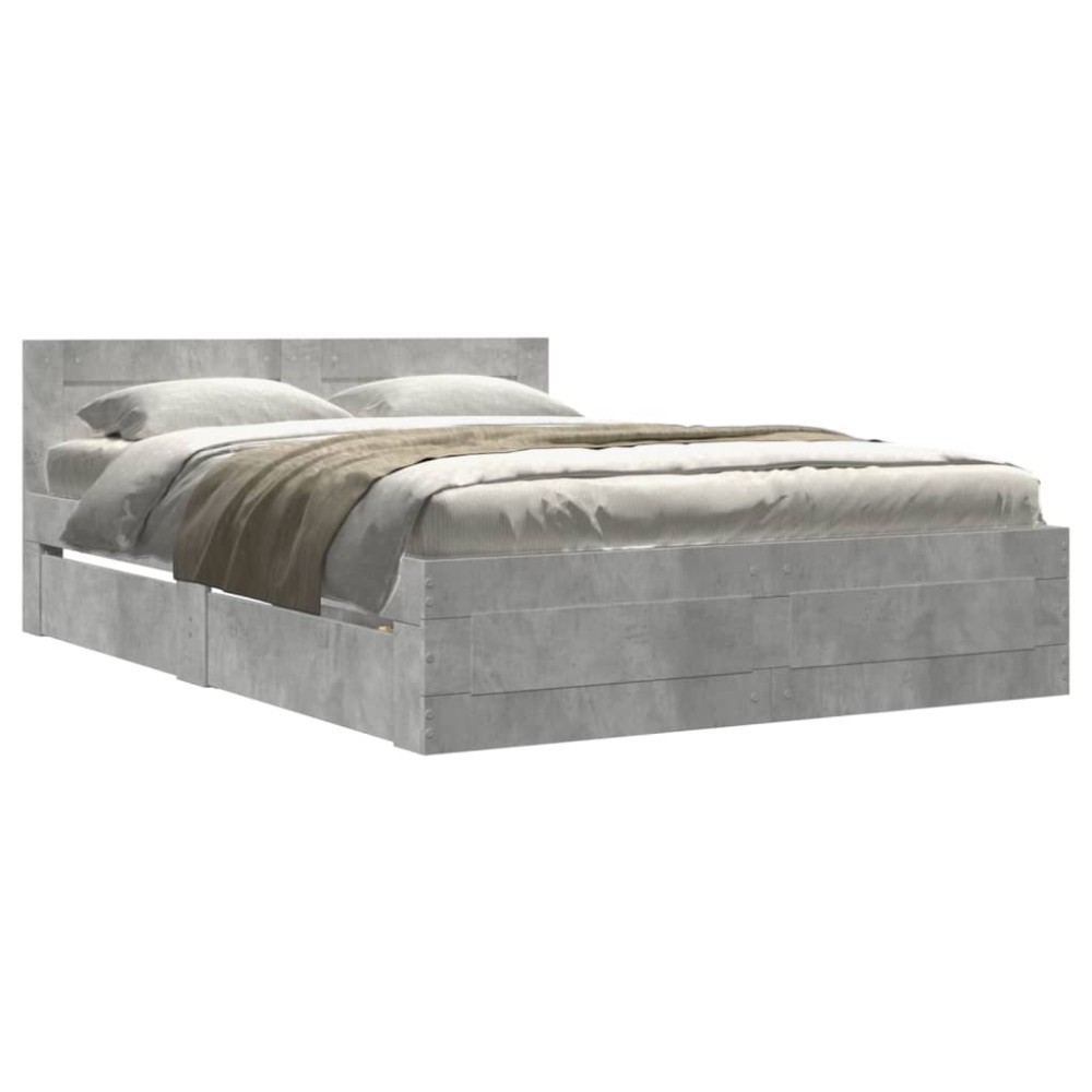 vidaXL Cadru de pat cu tăblie gri beton 120x190 cm lemn prelucrat