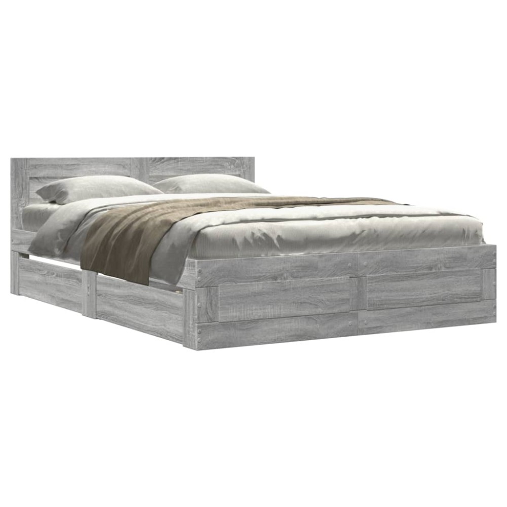 vidaXL Cadru de pat cu tăblie gri sonoma 120x190 cm lemn prelucrat